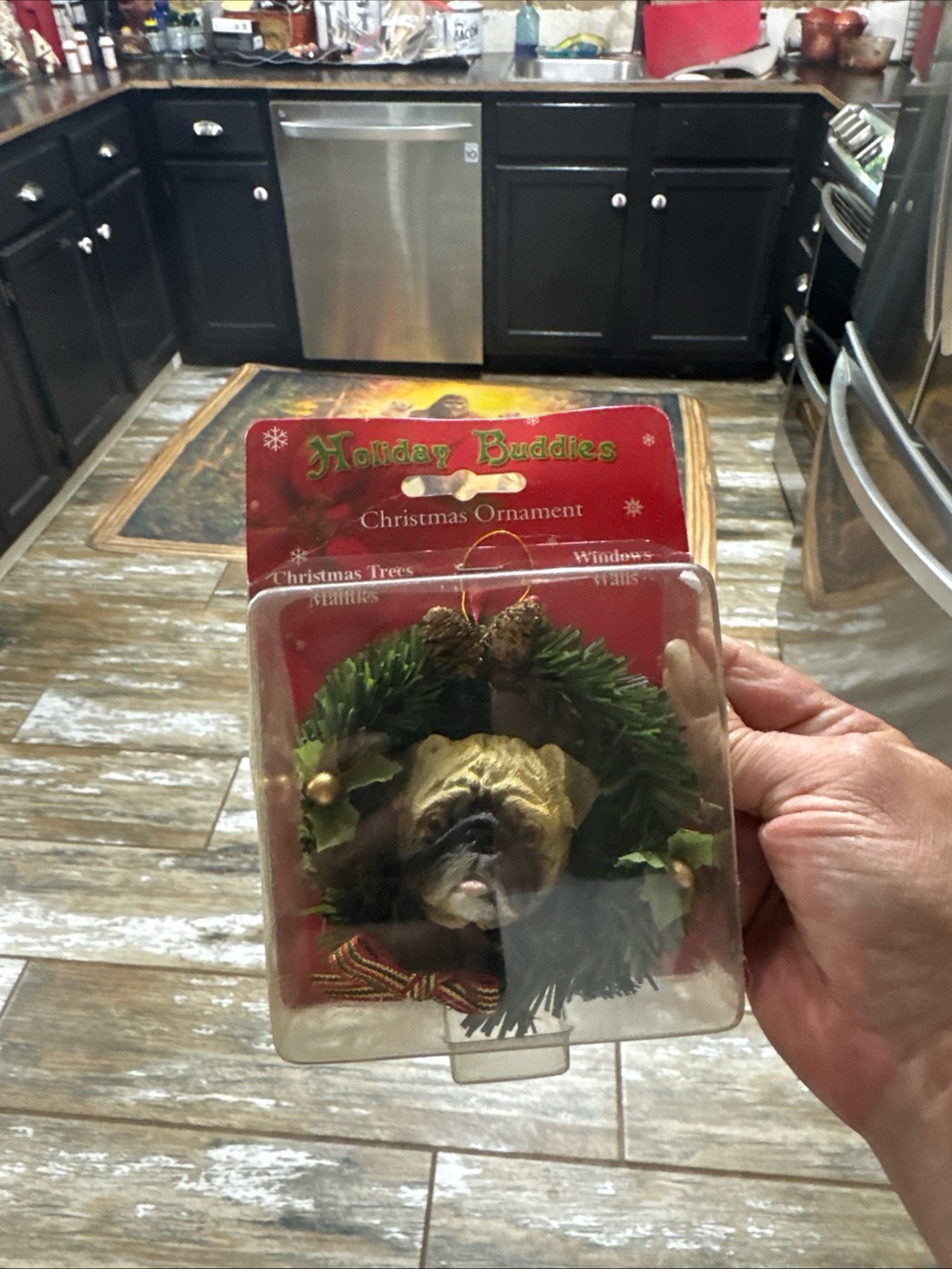 Green Wreath Dog Christmas Ornament